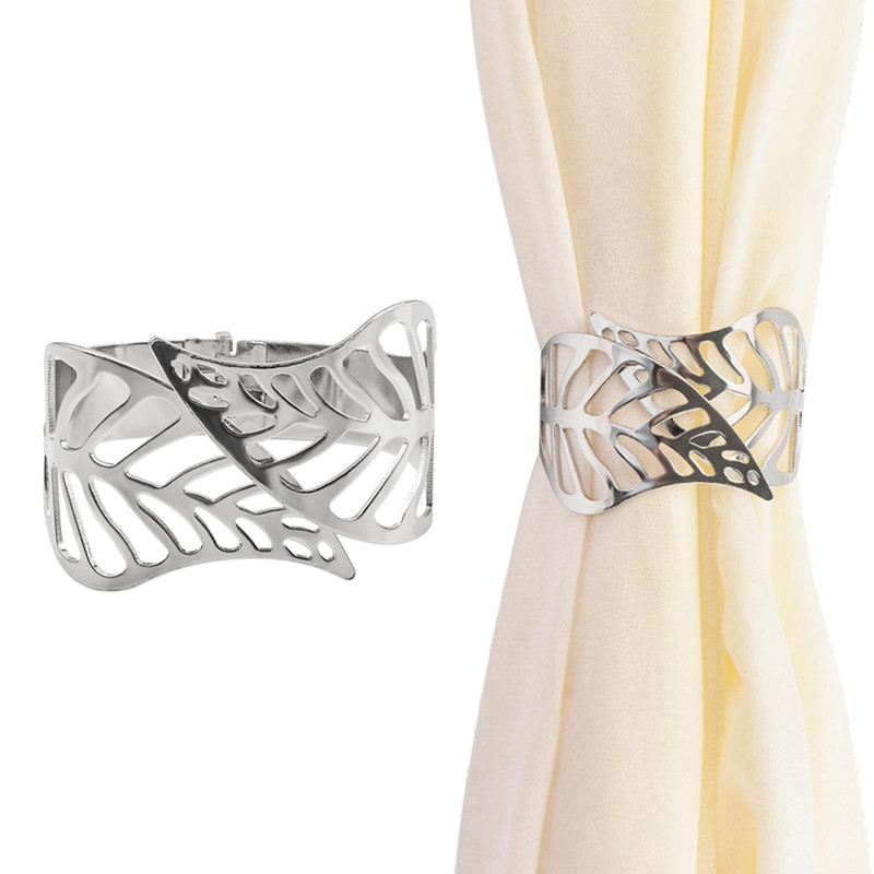 Creative Leaf Shape Metal Curtain Tiebacks, Adjustable Curtain Clip & Decorative Drapes Hook for Elegant Home Styling