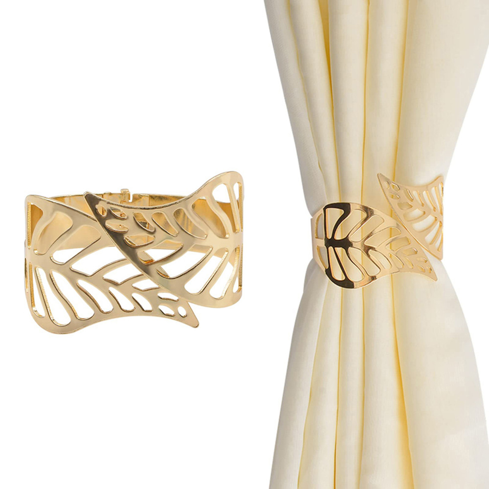 Creative Leaf Shape Metal Curtain Tiebacks, Adjustable Curtain Clip & Decorative Drapes Hook for Elegant Home Styling