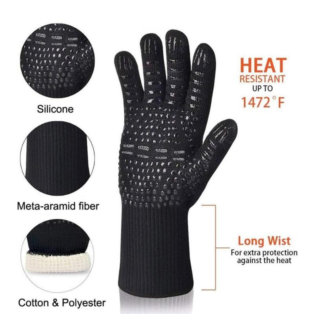 Heat Resistant Grilling Gloves Silicone NonSlip BBQ Oven Mitts For Cooking Baking Welding 4