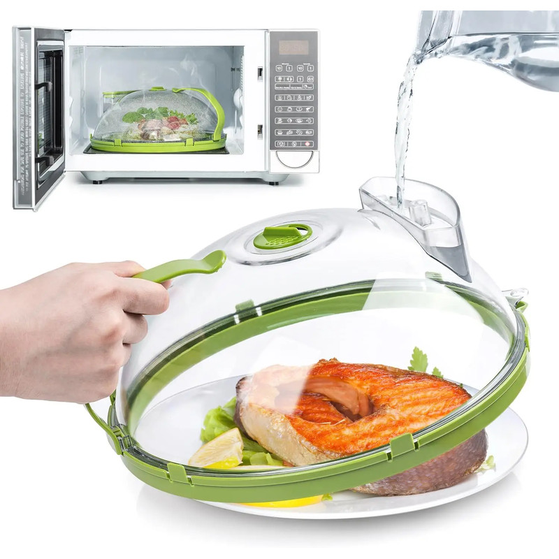 Microwave Cover for Food Clear Microwave Splatter Cover with Water Steamer and Handle & Plate Covers Kitchen Gadgets