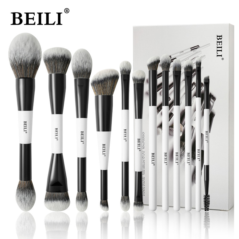 BEILI Makeup Brushes 12 Pieces, Eyeshadow Eyeliner Concealer Brush, Double-Sided Face Brush