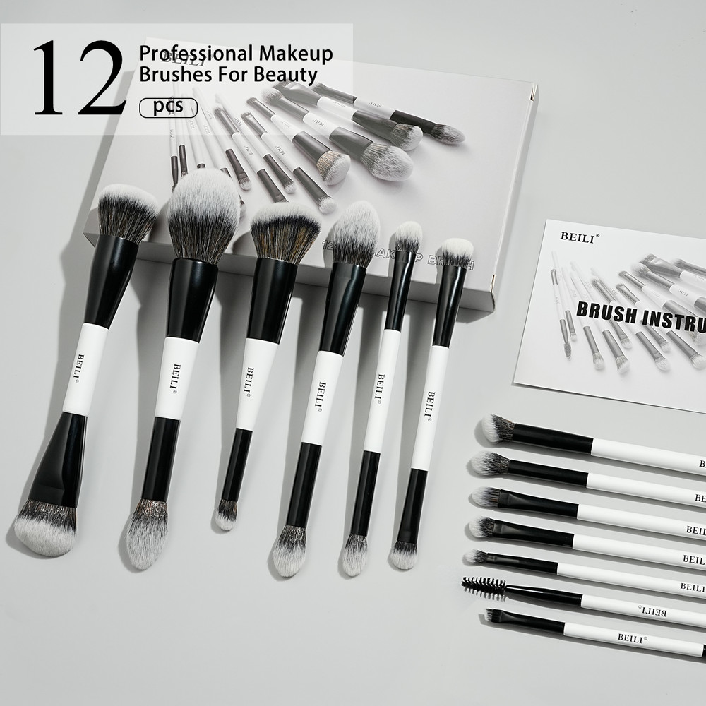BEILI Makeup Brushes 12 Pieces, Eyeshadow Eyeliner Concealer Brush, Double-Sided Face Brush