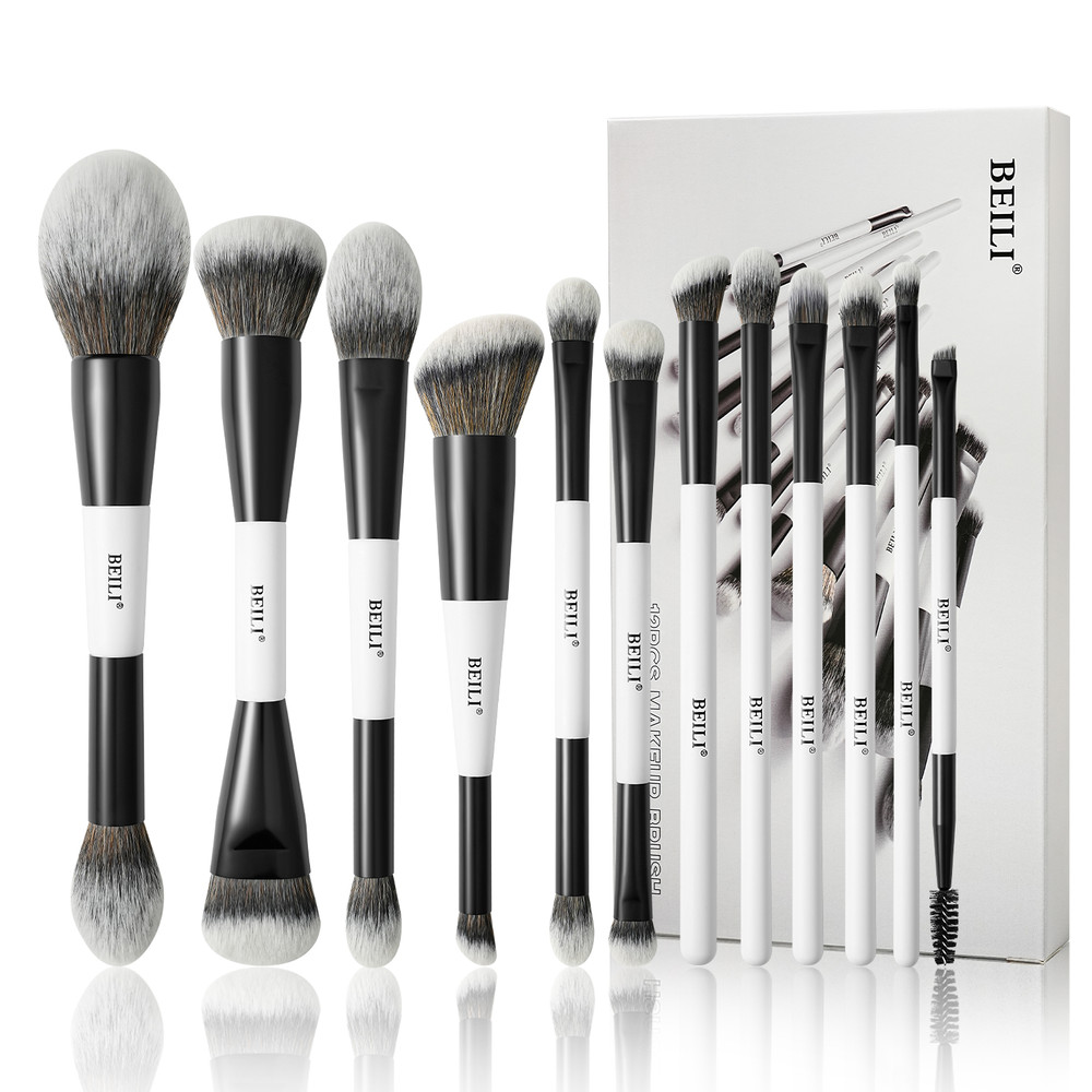 BEILI Makeup Brushes 12 Pieces, Eyeshadow Eyeliner Concealer Brush, Double-Sided Face Brush