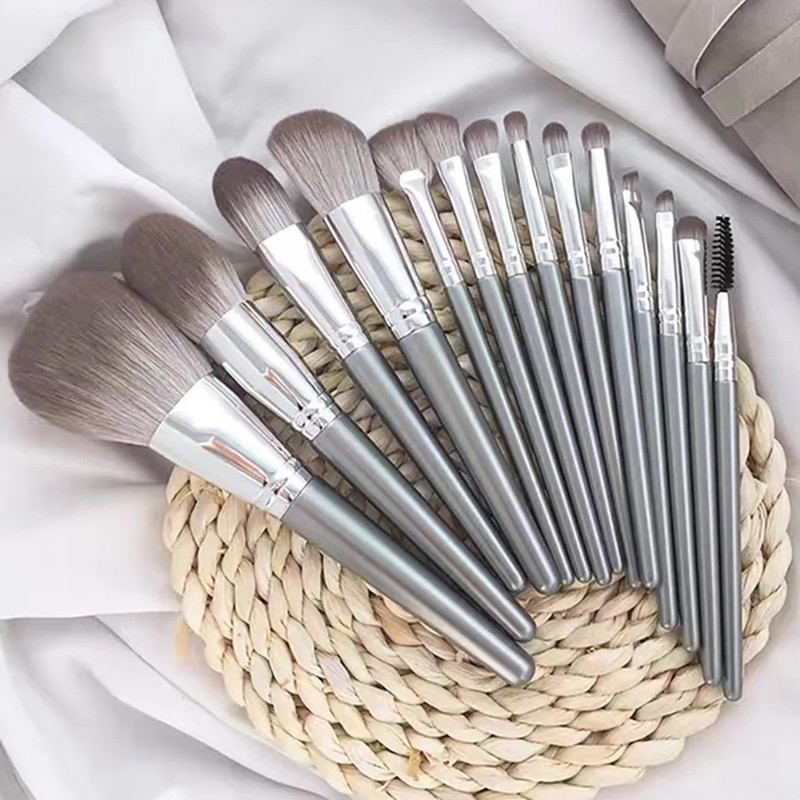 Professional Silver Makeup Brushes Set, Grey Powder Blush Concealer, Eyeshadow Eyeliner Face Beauty Tools