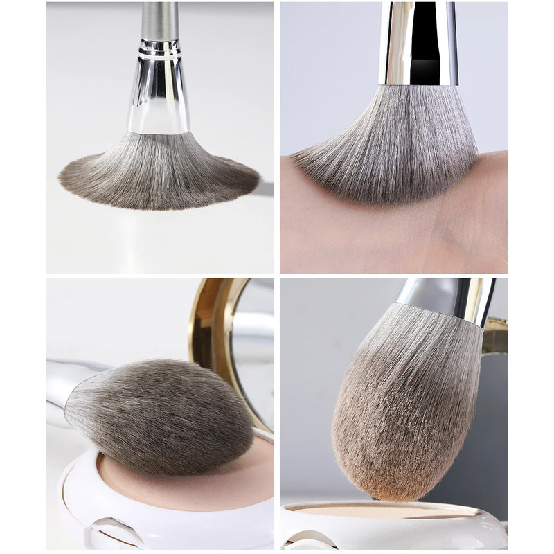 Professional Silver Makeup Brushes Set, Grey Powder Blush Concealer, Eyeshadow Eyeliner Face Beauty Tools