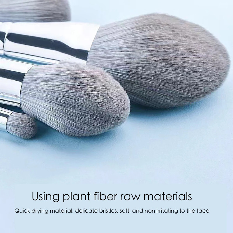 Professional Silver Makeup Brushes Set, Grey Powder Blush Concealer, Eyeshadow Eyeliner Face Beauty Tools