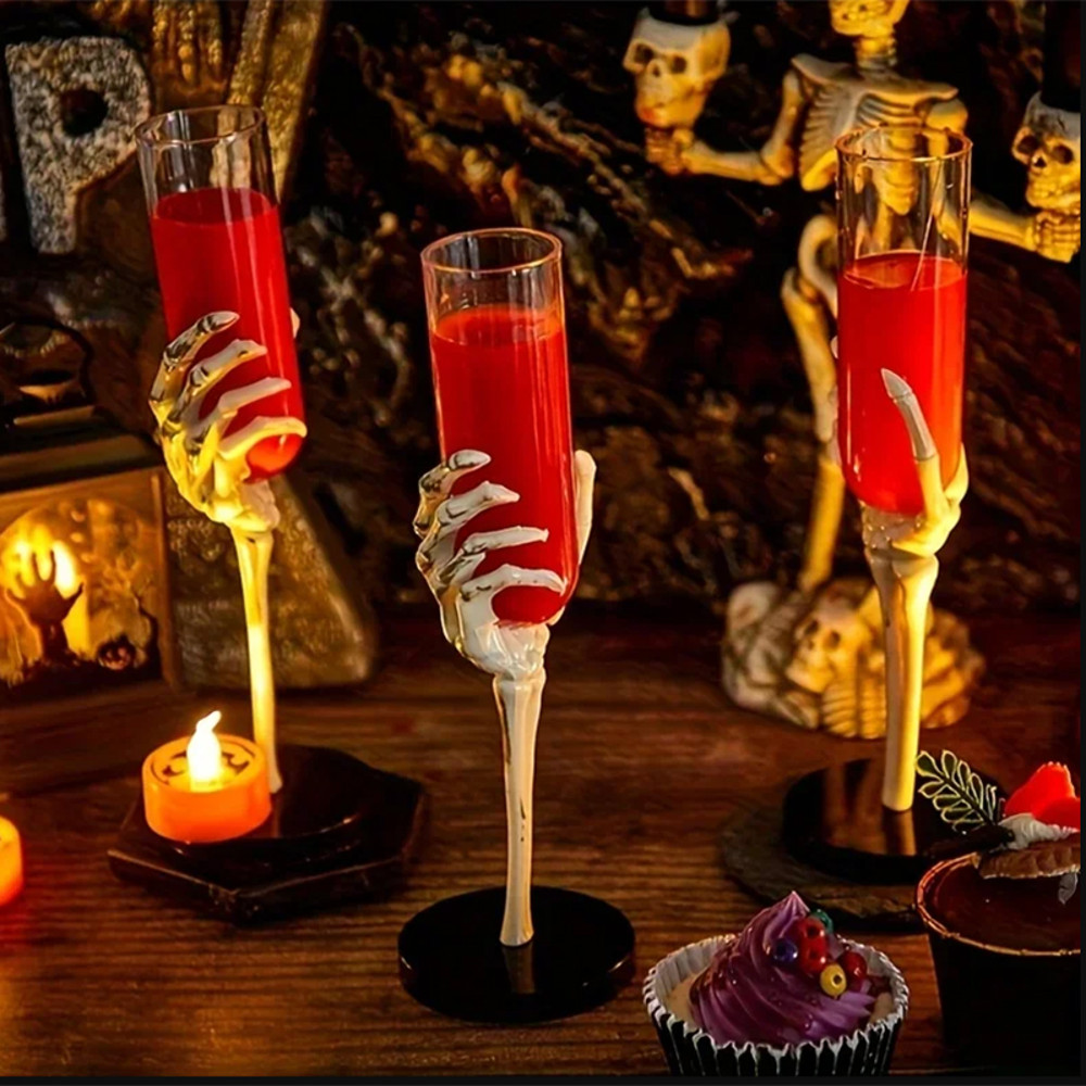 Halloween Eerie Tableware Skeleton Hand Arm Design Plastic Champagne Flutes Mixed Color Halloween Party Decor Haunted House