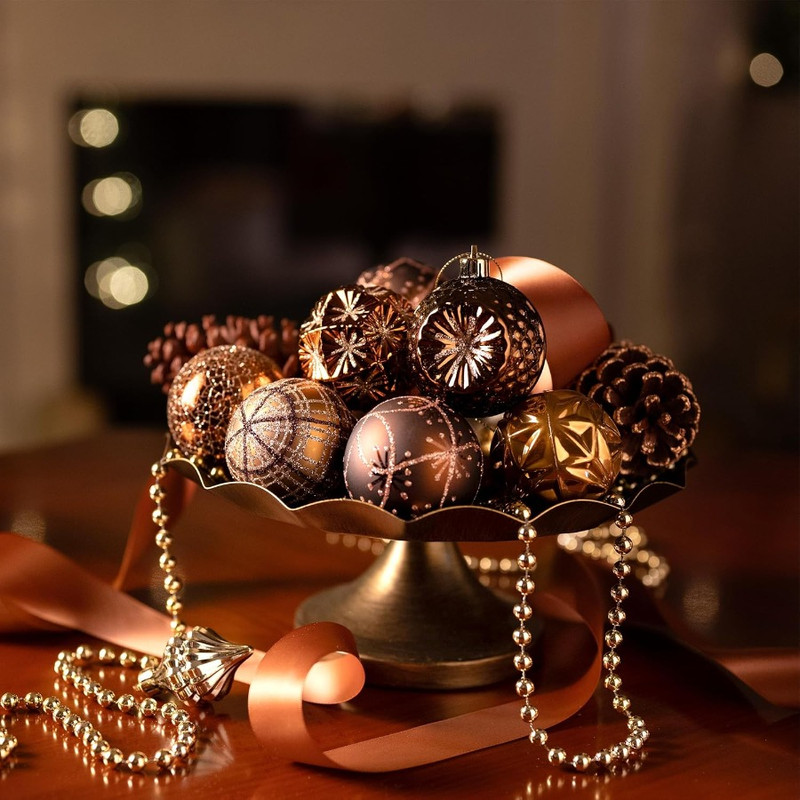 Shatterproof Luxury Ornaments Bronze Copper Gold Hanging Balls Christmas Tree Thanksgiving Fall Dec 2