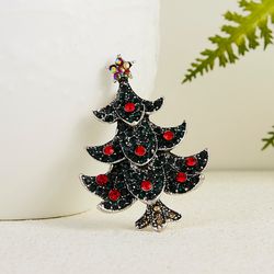 christmas tree enamel brooches, vintage full rhinestone star, pins xmas tree badge, holiday coat bag jewelry gifts