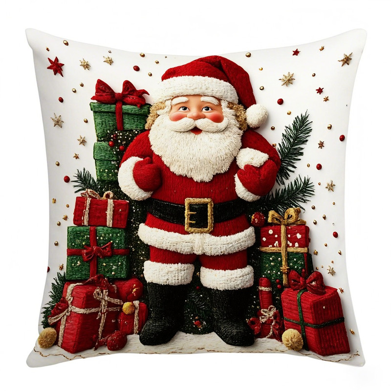 Print Throw Pillowcase Santa, Linen Plush Cartoon Snowman, Merry Christmas Decor, Happy New Year