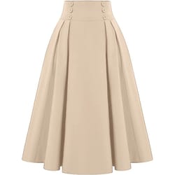 women solid long skirts, vintage high waisted pleating jupe, spring a-line skirts, fashion buttons maxi