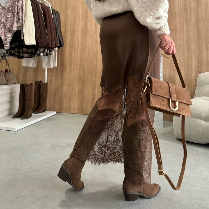 Women High Waist Lace Skirts Fashion Slim Hollow Out Autumn Patchwork Boho Maxi Skirt Casual Office 2