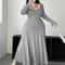 Plus Size Pure Color Knit Elegant Waist Slim ALine Draped Dress Maxi Women Outfit Casual Elegant Pu 1