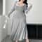 Plus Size Pure Color Knit Elegant Waist Slim ALine Draped Dress Maxi Women Outfit Casual Elegant Pu 2