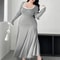 Plus Size Pure Color Knit Elegant Waist Slim ALine Draped Dress Maxi Women Outfit Casual Elegant Pu 2