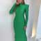 Bodycon Green Party Club Maxi Dress With Shoulder Padded Long Sleeve Spring Autumn Women Fashion El 2