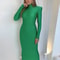 Bodycon Green Party Club Maxi Dress With Shoulder Padded Long Sleeve Spring Autumn Women Fashion El 2