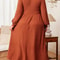 Solid Color Plus Size Womens Autumn And Winter Dresses Round Neck Long Sleeve Maxi Dress For Everyd
