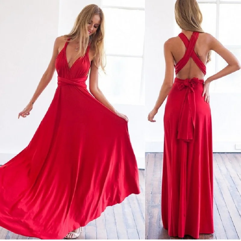 Women Long Dress Fashion Multiworn Vneck Vestidos De Fiesta Sexy Strapped Lady Summer Maxi Dress 3