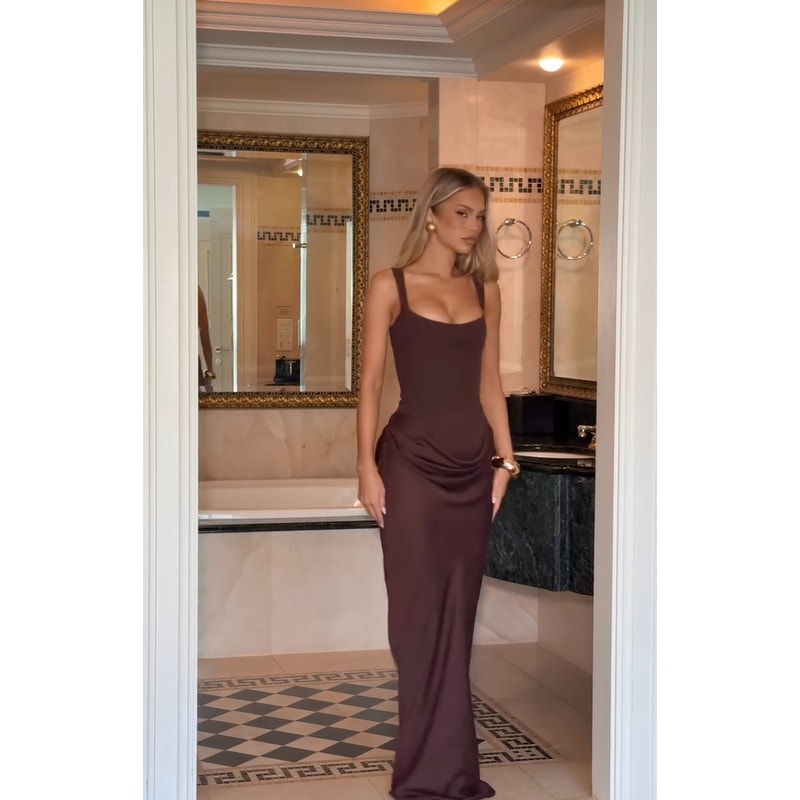 Women Sexy Luxury Party Maxi Dress Slim Fit High Neck Sleeveless Long Robe Shinny Chic Wedding Gues 0