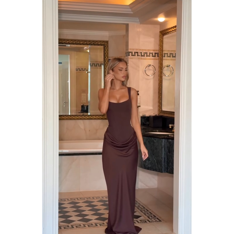 Women Sexy Luxury Party Maxi Dress Slim Fit High Neck Sleeveless Long Robe Shinny Chic Wedding Gues 1