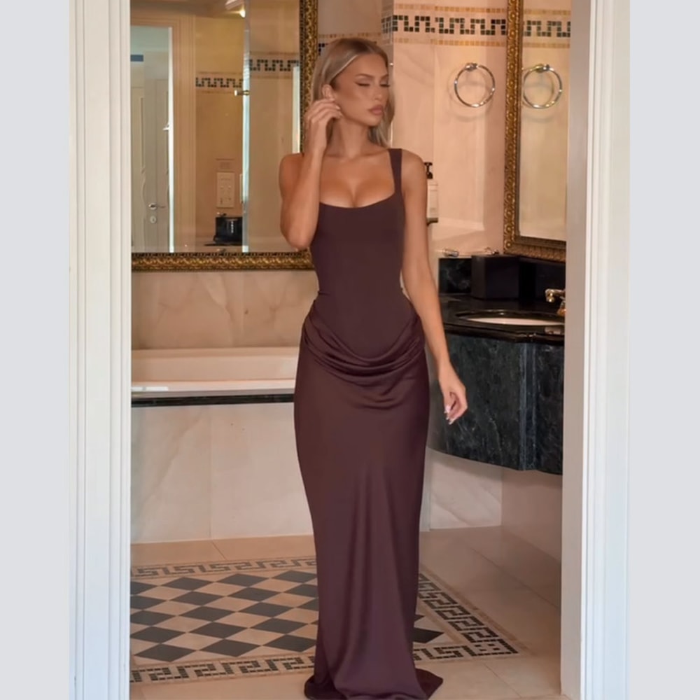 Women Sexy Luxury Party Maxi Dress Slim Fit High Neck Sleeveless Long Robe Shinny Chic Wedding Gues 5