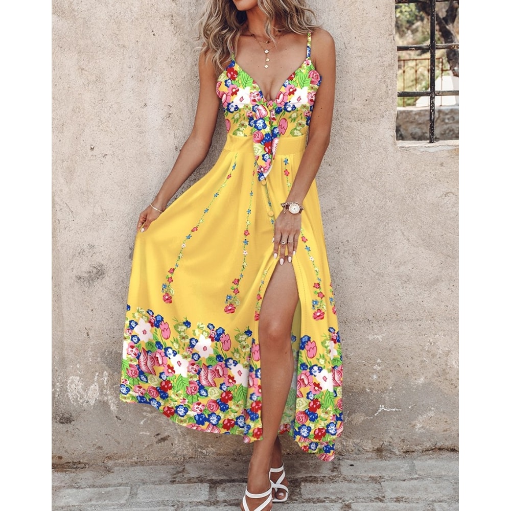 Elegant Womens Ombre Leaf Eyelet Strap Maxi Dress Sleeveless Summer Hawaiian Vacation Outfit 0