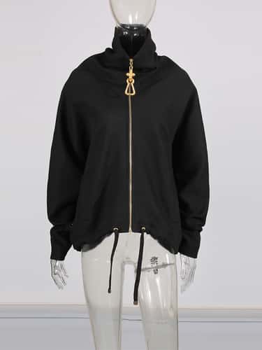 Fashion Jackets for Women Solid Loose Spliced Zipper, Lapel Long Sleeves Patchwork Lace Up Casual Jacket