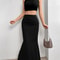 Sexy Solid Bodycon Ruched Long Skirt Women Black Elastic Elegant High Waist Mermaid Maxi Skirt Summ 0