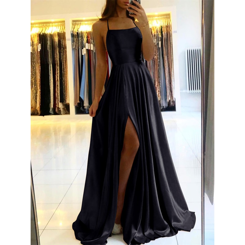 Women Burgundy Satin Beach Maxi Dress For Christmas Adjustable Straps Sexy Side Slit Prom Evening D 4