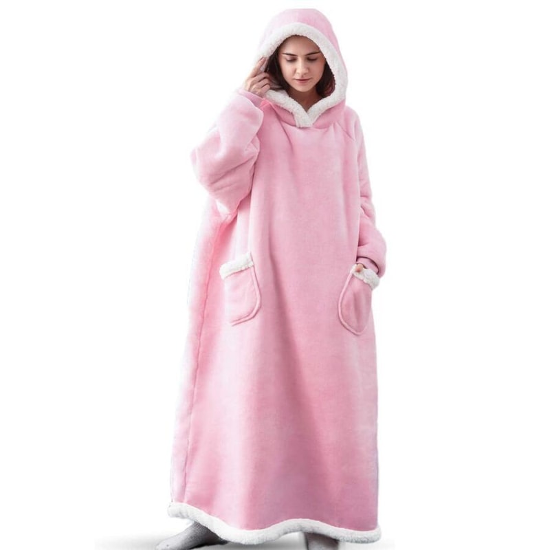 Oversized Super Long Flannel Blanket With Sleeves Winter Hoodie Sweatshirt Pullover For Women Men G 4