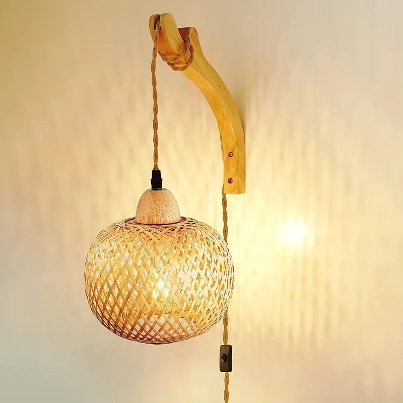 Natural Rattan Wicker Chandeliers Bamboo Lantern Wall Lamp HandWoven Bamboo Room Decor Wall Light F 4