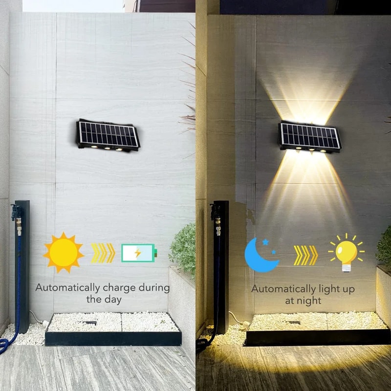 Outdoor LED Solar Wall Lights Waterproof Up And Down Wall Lamp Luminous Garden Patio Lighting Ambie 2
