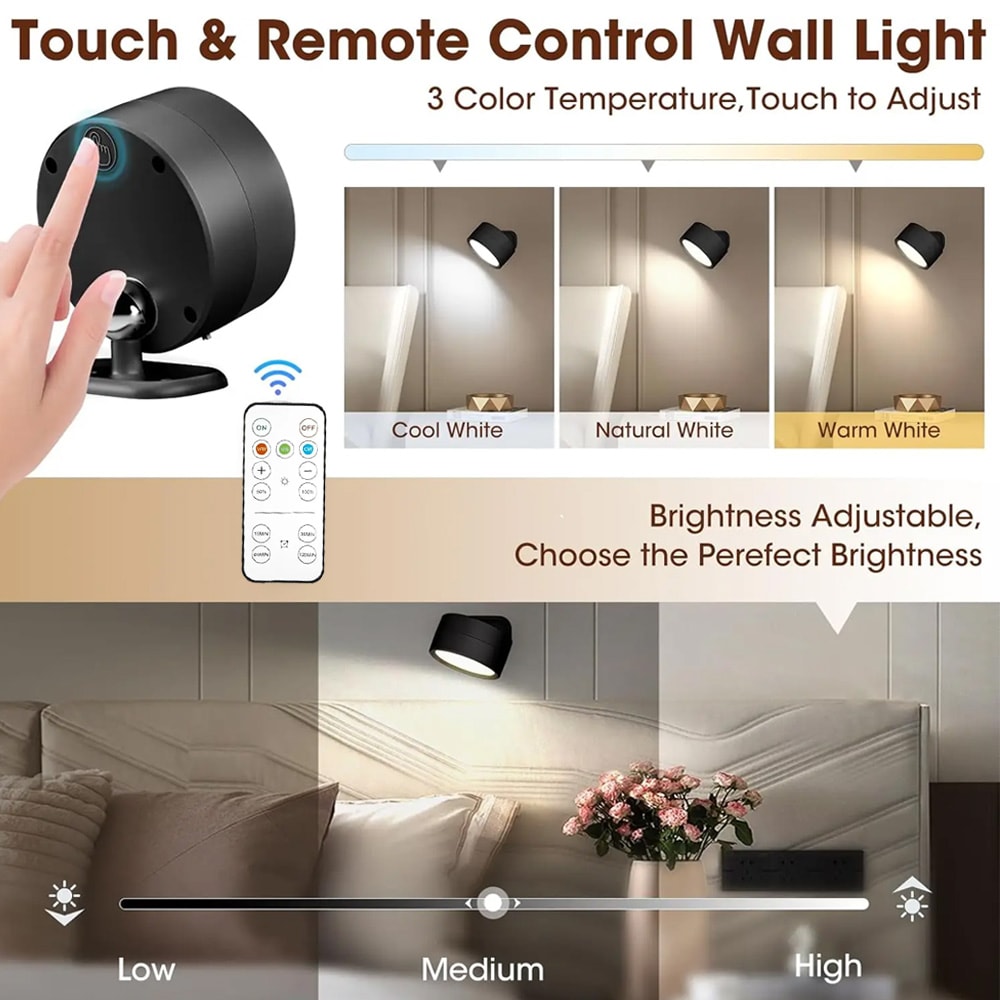 Magnetic LED Wall Light Night Dimmable Picture Lights Rotation Touch Remote Adjustable Cabinet Spot 1