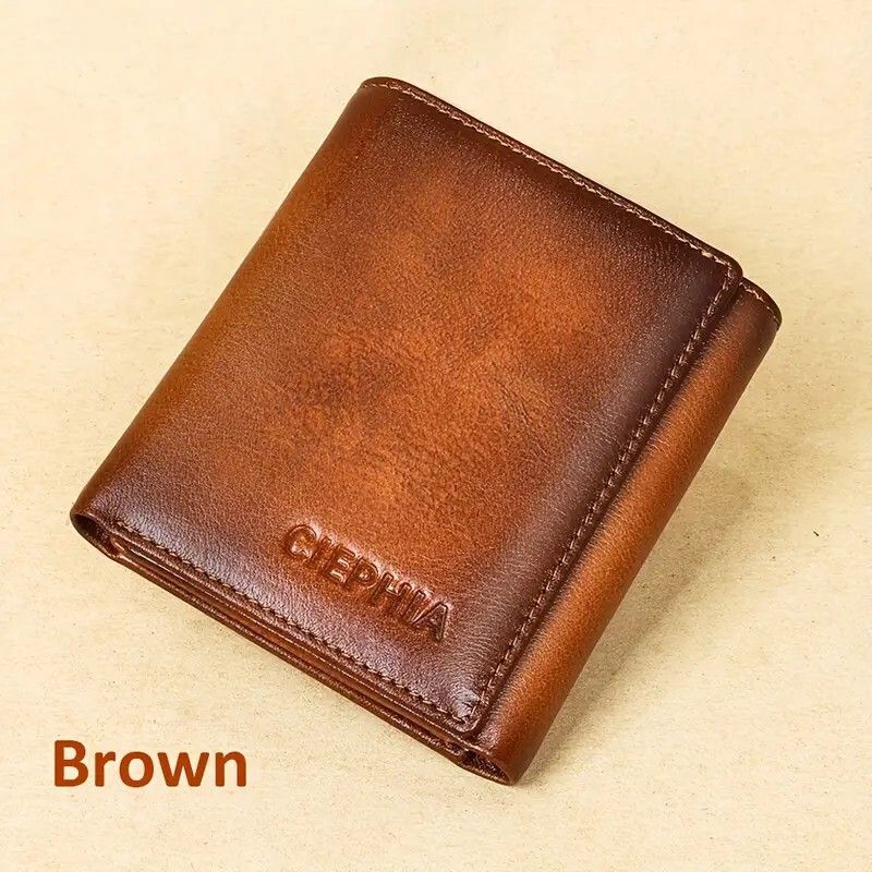 Retro Mens Wallet RFID Anti Theft Brush Short Style Three Fold Design Large Capacity With Photo Slo 10