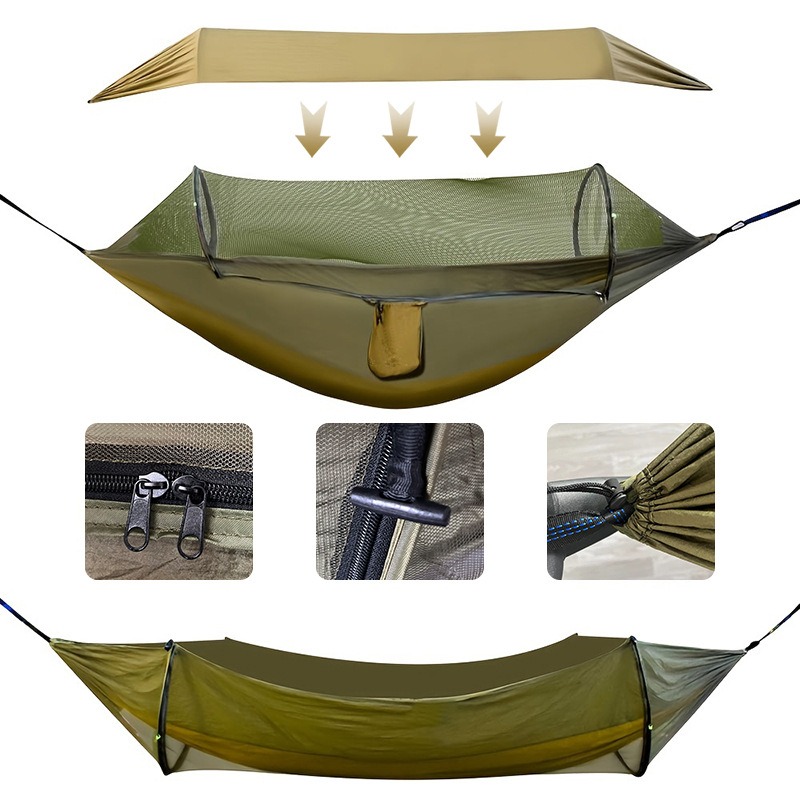 Double Camping Hammock with Mosquito Net and Sun Shelter Portable Travel Hammock for Beach Backyard Camping