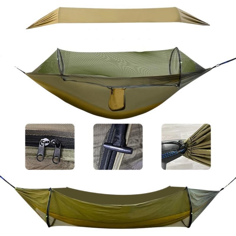 Double Camping Hammock with Mosquito Net and Sun Shelter Portable Travel Hammock for Beach Backyard Camping