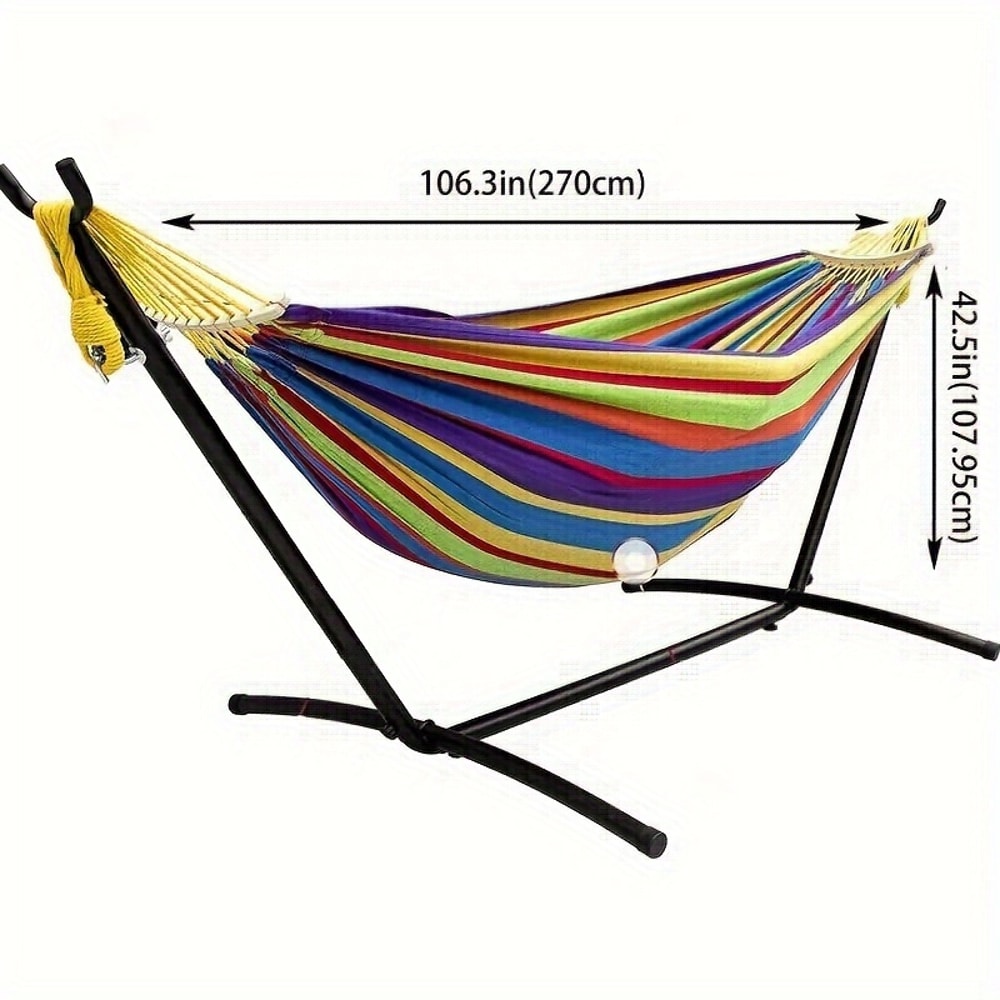 Portable Double Hammock With Steel Stand For Adults Anti Roll Bars Carry Bag 2