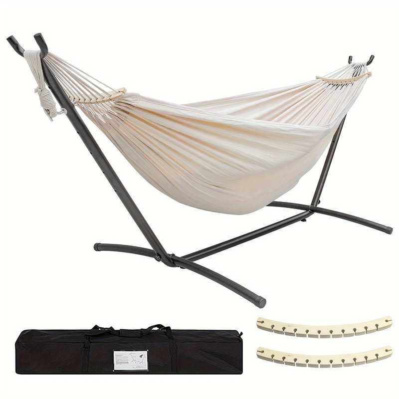 Portable Double Hammock With Steel Stand For Adults Anti Roll Bars Carry Bag 5