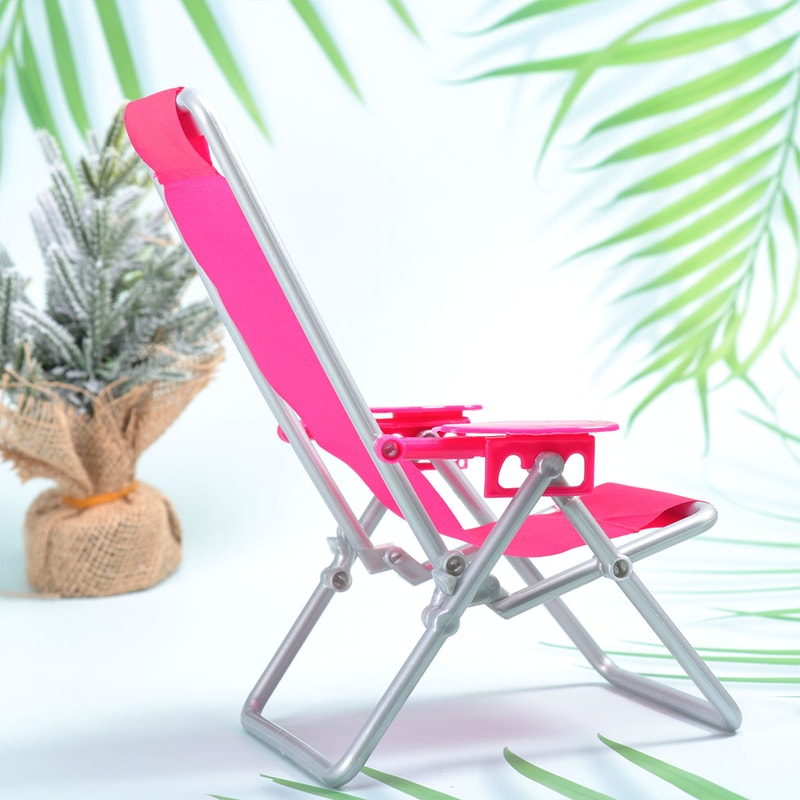 Miniature Beach Chair Set of Folding Dollhouse Lounge Chairs for Coastal Decor and Photo Props