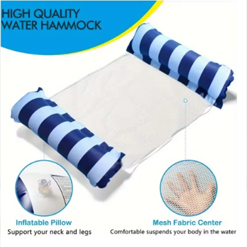 Striped Inflatable Pool Lounge Chair With Mesh Backrest For Beach And Pool 1