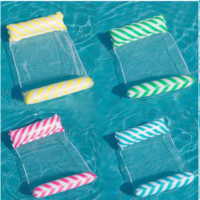 Striped Inflatable Pool Lounge Chair With Mesh Backrest For Beach And Pool 2