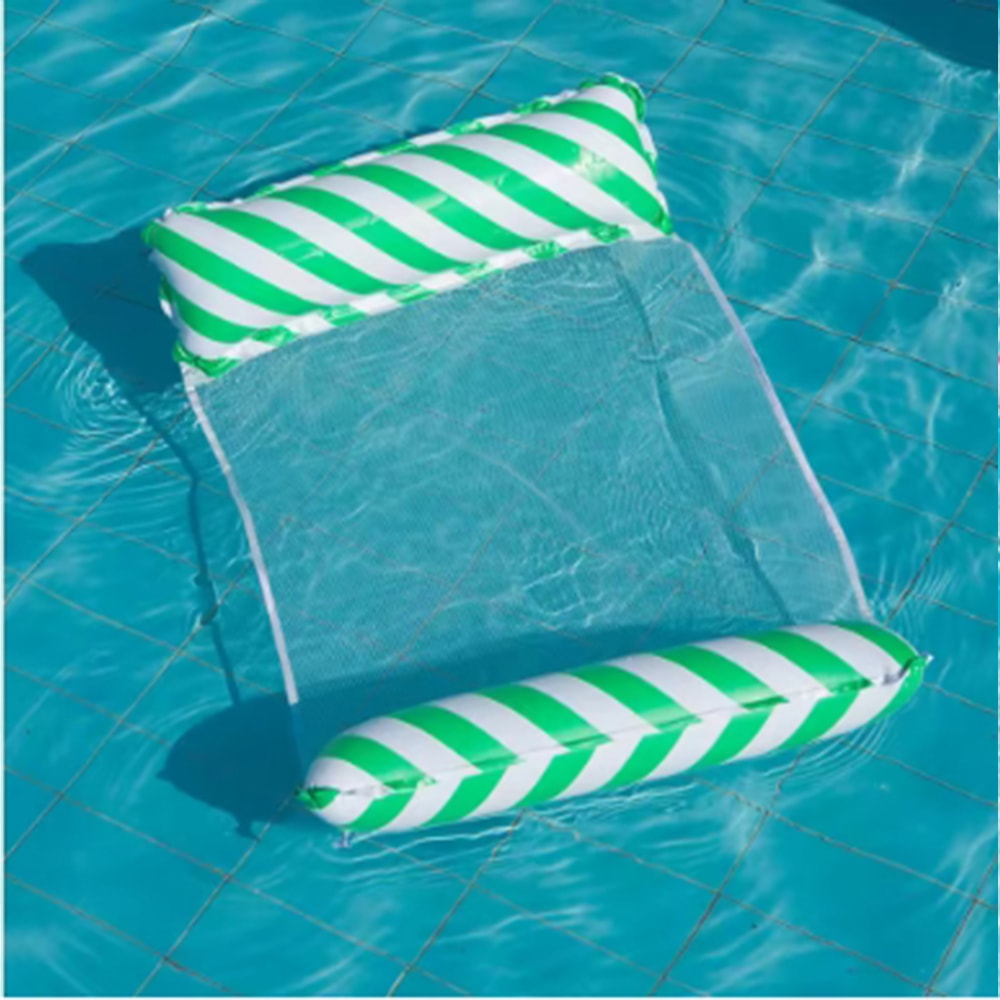 Striped Inflatable Pool Lounge Chair With Mesh Backrest For Beach And Pool 5