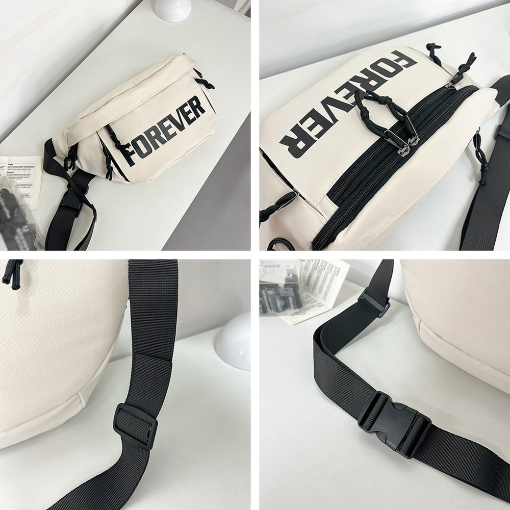 Beige White Mens Chest Bag Crossbody Sling with Large Capacity Storage