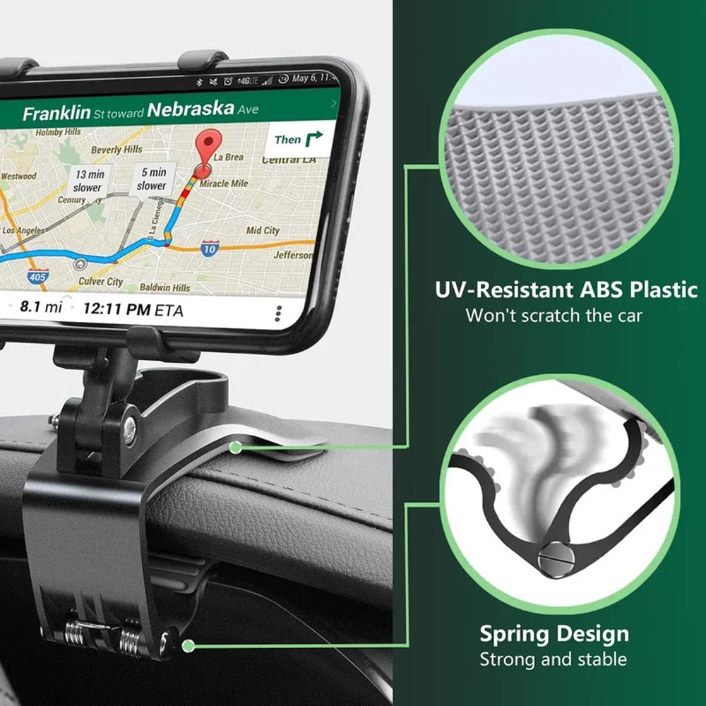 Universal Rotating Car Phone Holder Secure Dashboard Clip & GPS Navigation Mount