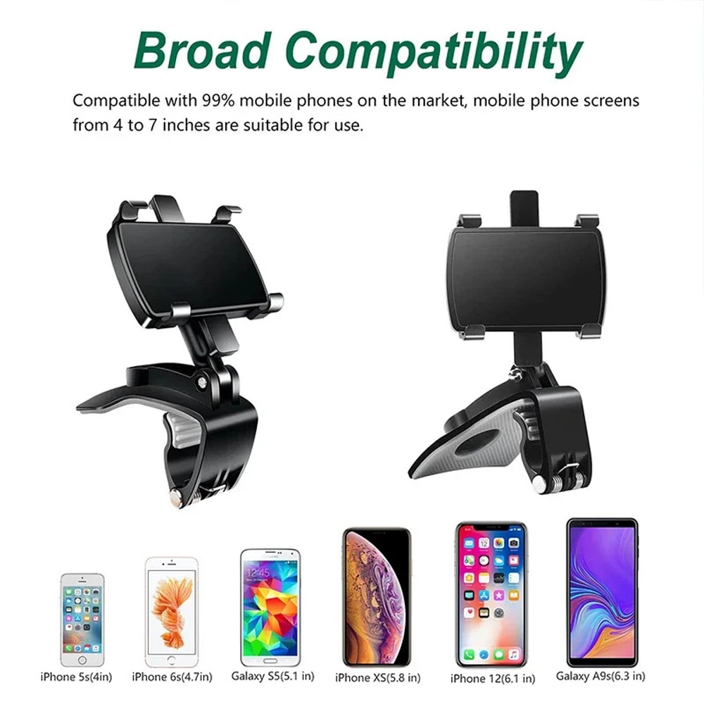 Universal Rotating Car Phone Holder Secure Dashboard Clip & GPS Navigation Mount