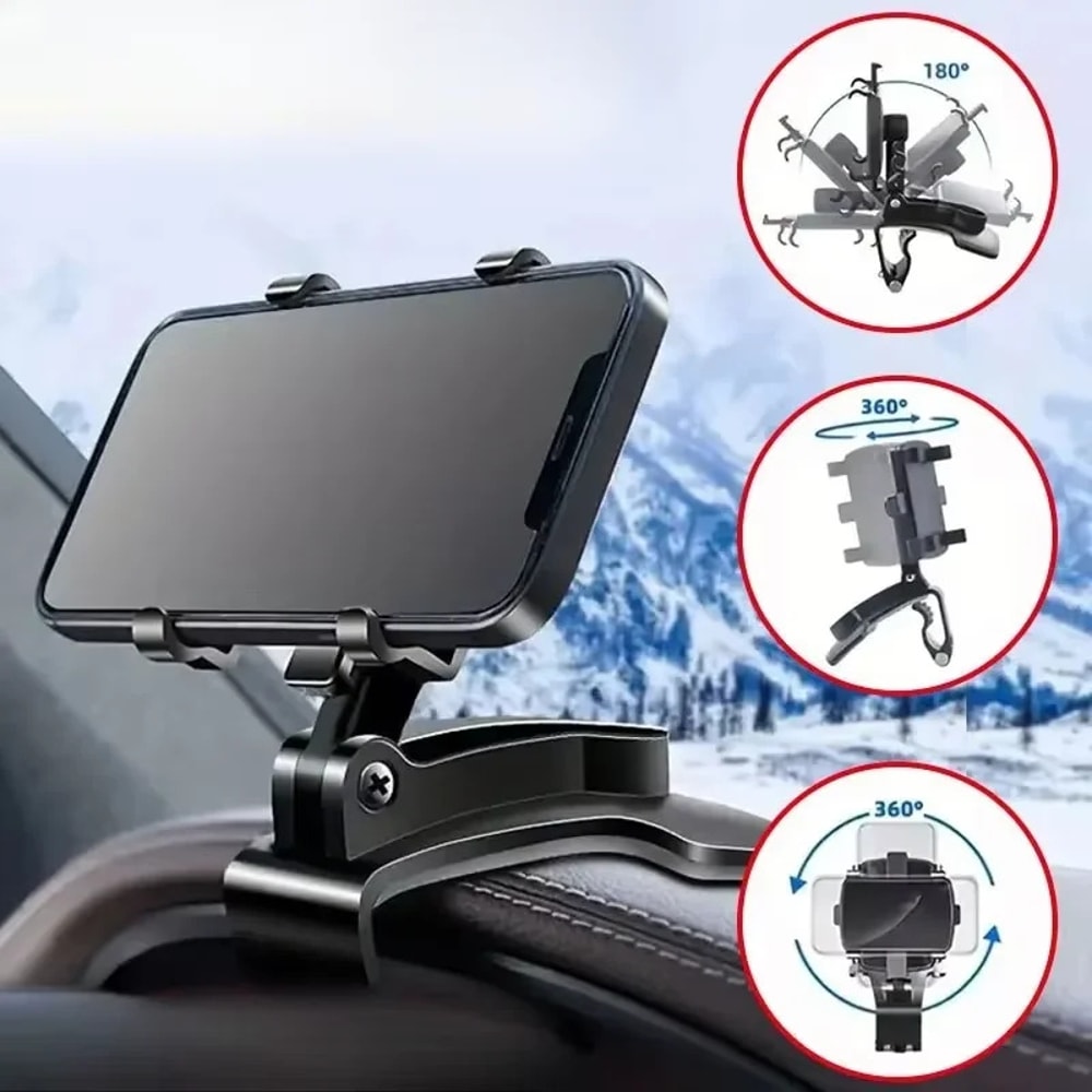 Universal Rotating Car Phone Holder Secure Dashboard Clip & GPS Navigation Mount