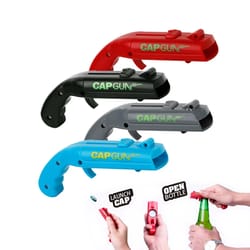 portable cap gun bottle opener and flying cap launcher party tool