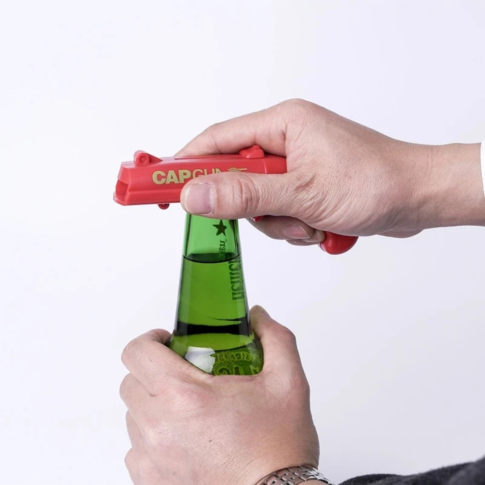 Portable Cap Gun Bottle Opener and Flying Cap Launcher Party Tool