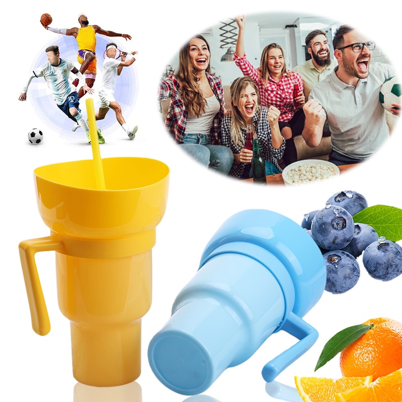 Stadium Tumbler with Snack Bowl and Straw Spill Proof Snack and Drink Cup